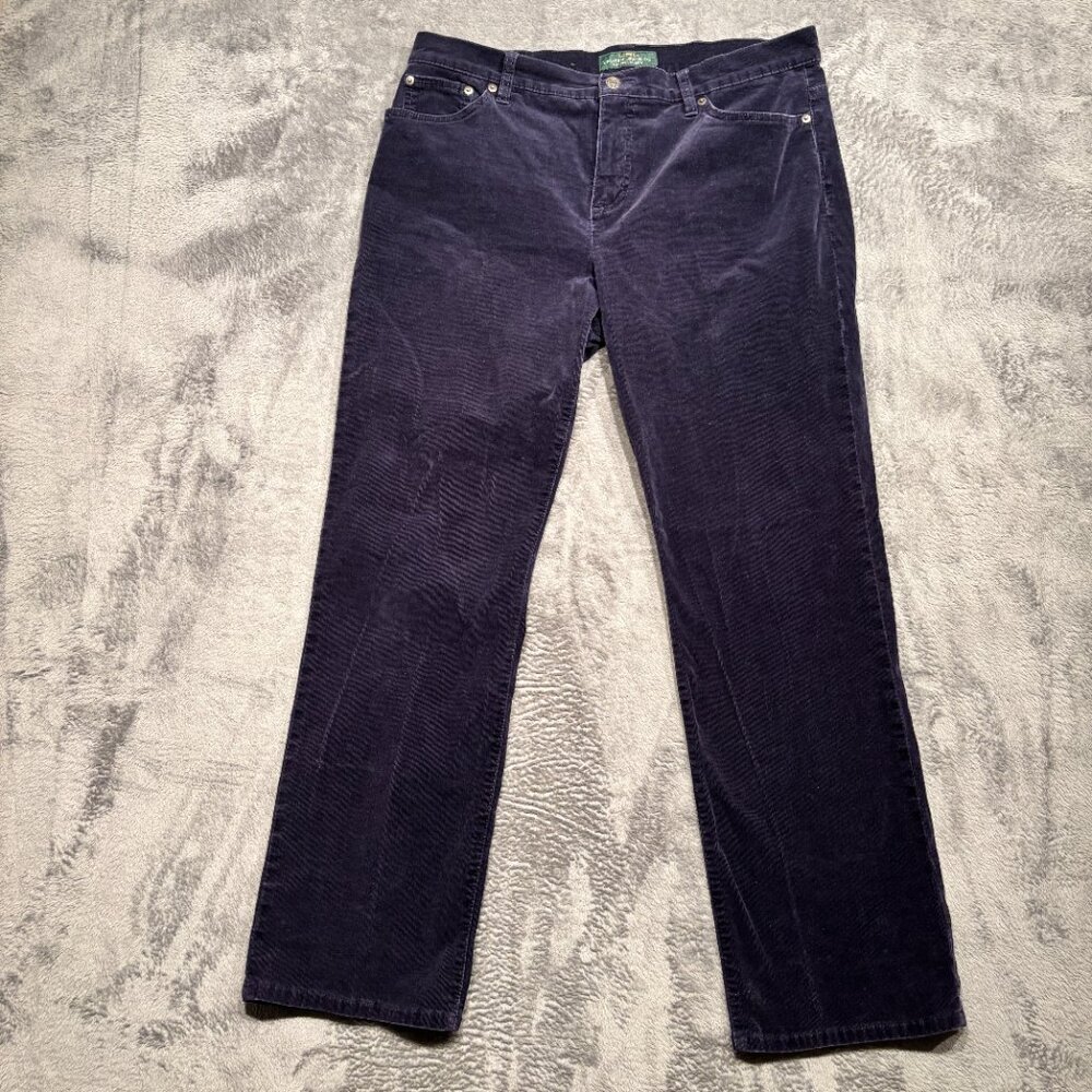 Lauren Ralph Lauren Women's 14 35x29.5 Classic Straight Corduroy Pants Navy Blue